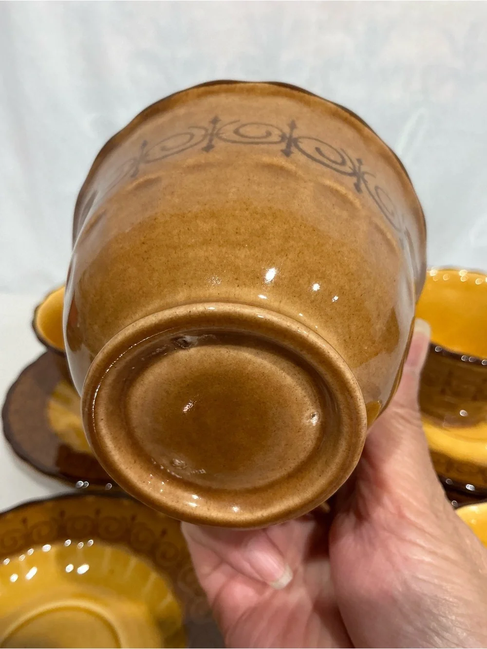 Amber Brown Ceramic Teacup and Saucer Set - 5pc